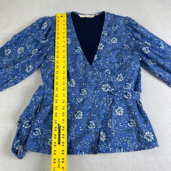 Wayward Fancies eShakti Custom Mini Dress Womens Small Floral Blue Wrap Belted - Picture 3 of 7